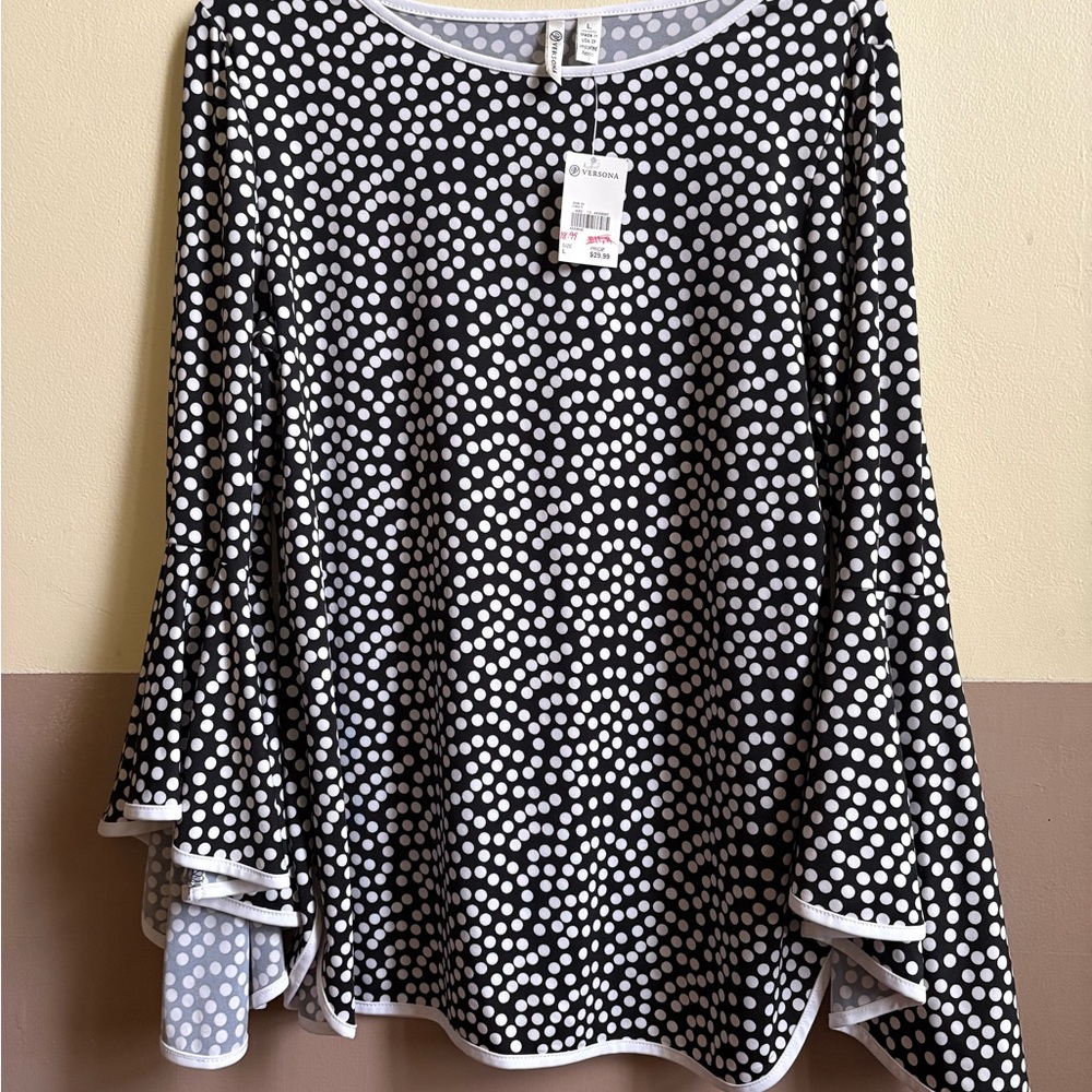 Polka Dot Bell Sleeve Women’s Top - Black & White